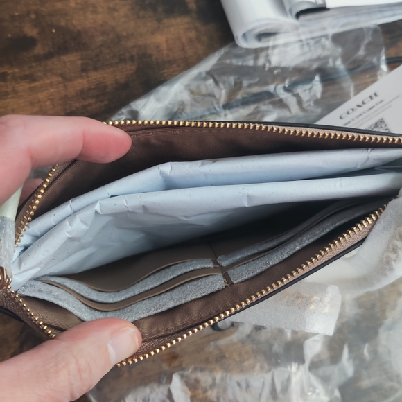 Coach Signature Leather Wristlet Clutch in Taupe - Picture 6 of 6